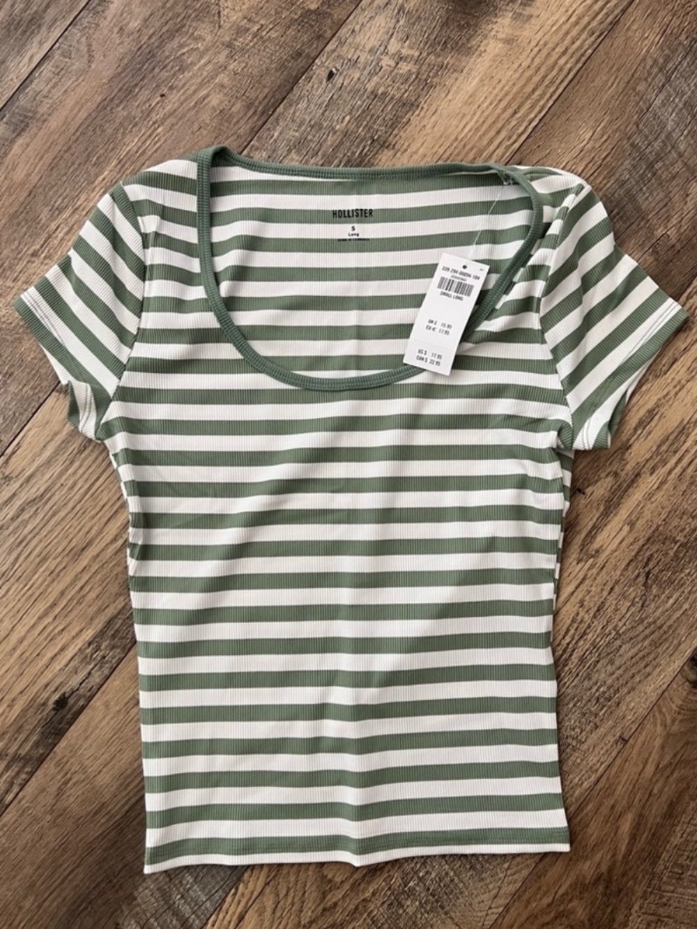 Hollister Olive Green Stripe Ribbed Baby Tee Small Long NWT 🎀